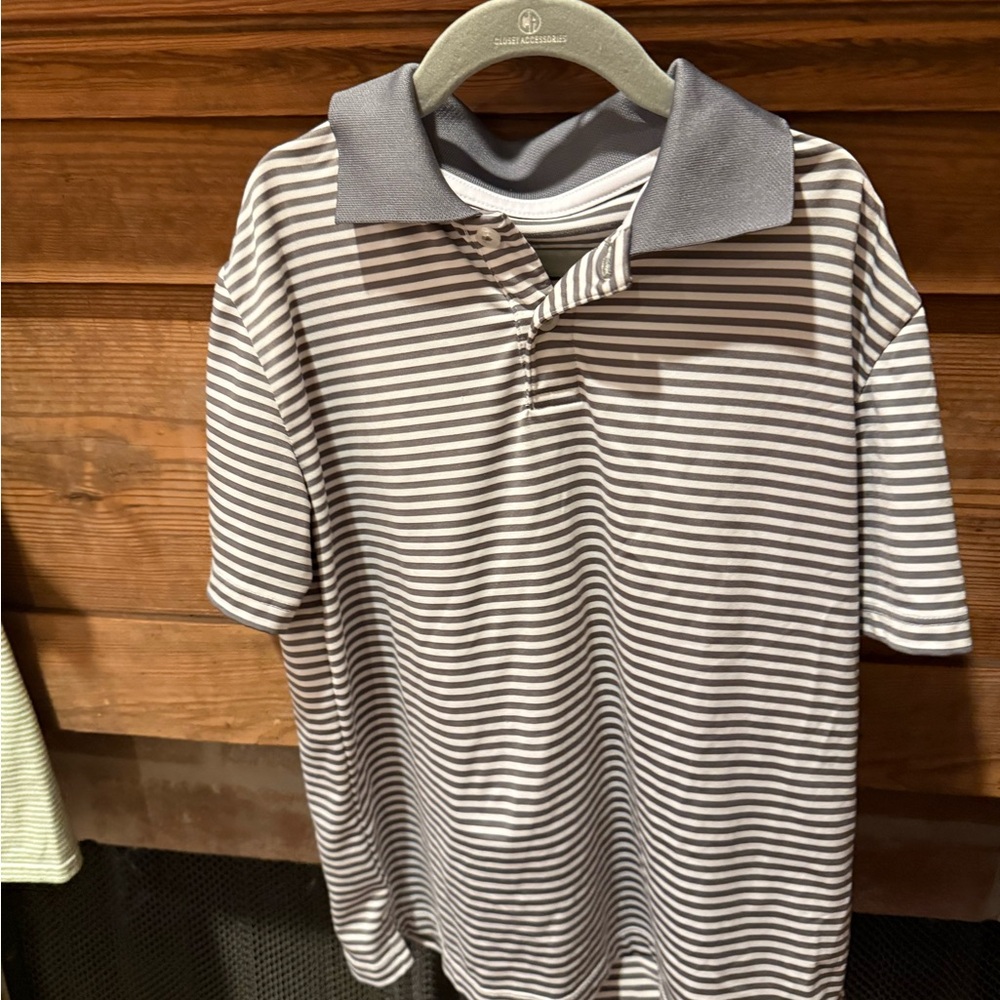 Vineyard Vines Gray and White Striped Kids Polo